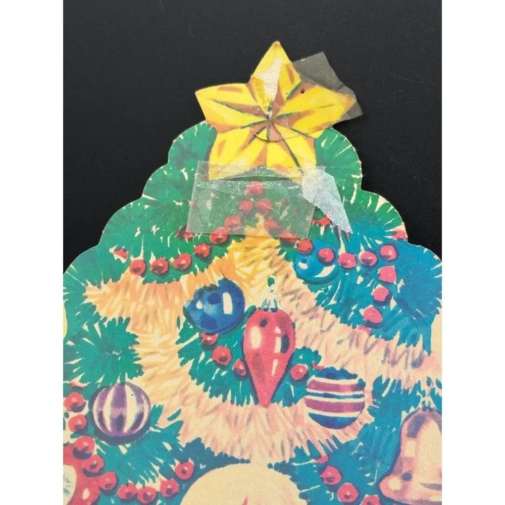 Vintage Cardboard Christmas Tree Die Cut Stand Up Candle Ornament Holiday Decor